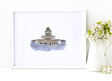 Charleston Pineapple Fountain watercolor art print (unframed)