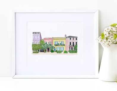 Charleston Rainbow Row watercolor art print (unframed)