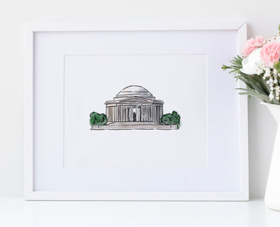 Jefferson Memorial watercolor art print (unframed)