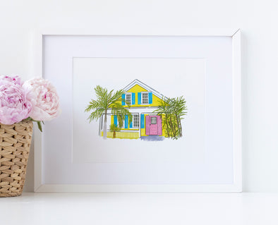 Key West cottage watercolor art print (unframed)