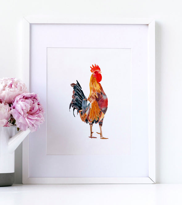 Rooster watercolor art print (unframed)