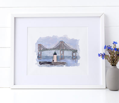 Newport RI Pell Bridge watercolor art print (unframed)