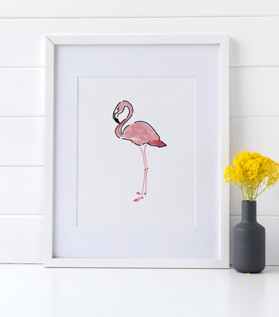 Pink Flamingo watercolor art print (unframed)