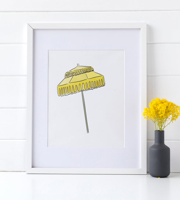 Yellow Beach Umbrella watercolor art print (unframed)