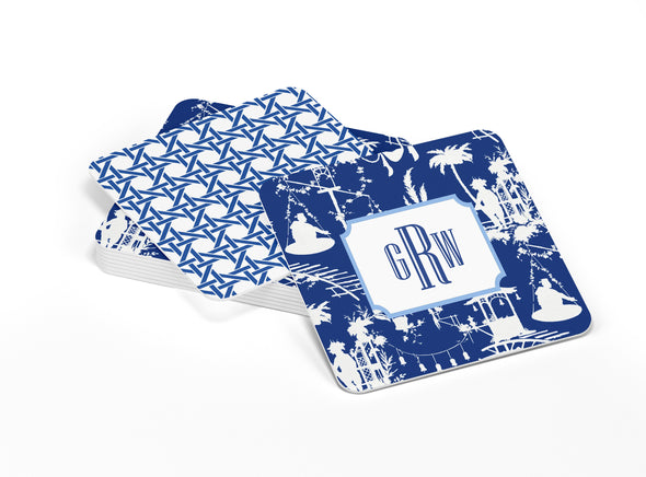 Navy Chinoiserie Paper Coasters - Set of 10