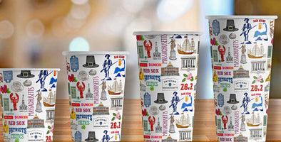 Iconic Massachusetts Watercolor Hot/Cold Paper Party Cups - Set of 12