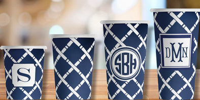 Navy Bamboo Trellis Hot/Cold Paper Party Cups- Set of 12