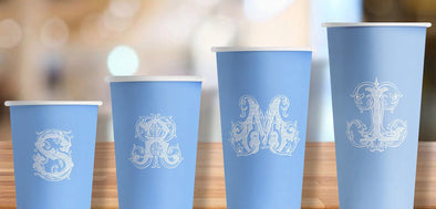 Blue Antique Single Monogram  Paper Party Cups - Set of 12