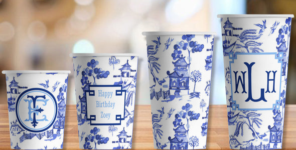 Blue Willow Hot/Cold Paper Party Cups - Set of 12