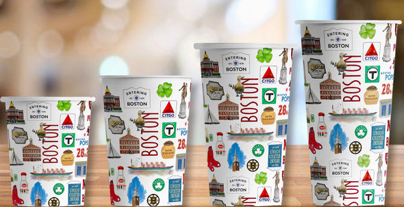 Iconic Boston Massachusetts Watercolor Hot/Cold Paper Party Cups - Set of 12