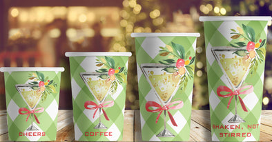 Watercolor Holiday Martini Hot/Cold Paper Party Cups - set of 12