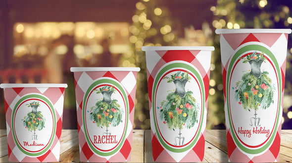 Red Gingham Watercolor Holiday Mannequin Hot/Cold Paper Party Cups