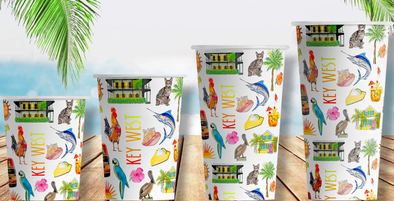 Iconic Key West Watercolor Hot/Cold Paper Party Cups - Set of 12