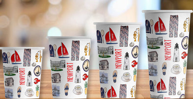 Iconic Newport RI Watercolor Hot/Cold Paper Party Cups - Set of 12