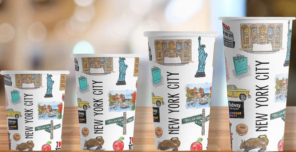 Iconic New York City Watercolor Hot/Cold Paper Party Cups - Set of 12