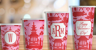 Pink and Red Pagoda  Hot/Cold Paper Party Cups- Set of 12