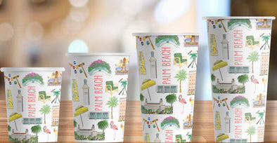 Iconic Palm Beach Watercolor Hot/Cold Paper Party Cups - Set of 12