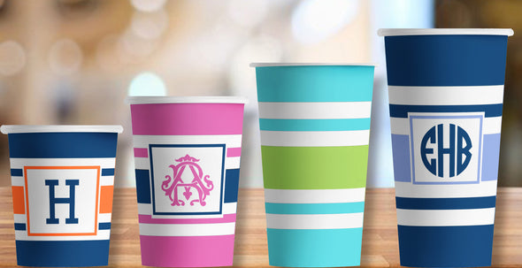 Ribbon Striped Hot/Cold Paper Party Cups - Set of 12