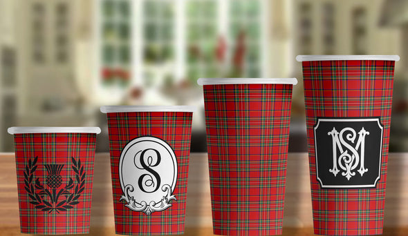 Red Tartan Royal Stewart Hot/Cold Paper Party Cups - Set of 12