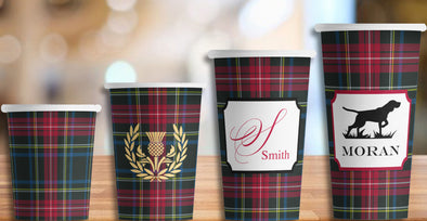 Stewart Black Tartan Plaid Hot/Cold Paper Party Cups - Set of 12