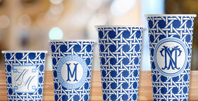 Navy Trellis Print Hot/Cold Paper Party Cups- Set of 12