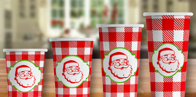 Vintage Santa Red Buffalo Check Christmas Hot/Cold Paper Party Cups