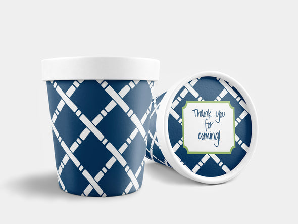 16 oz. Navy Bamboo Ice Cream, Soup, Favor Cup with Lids - Set of 12