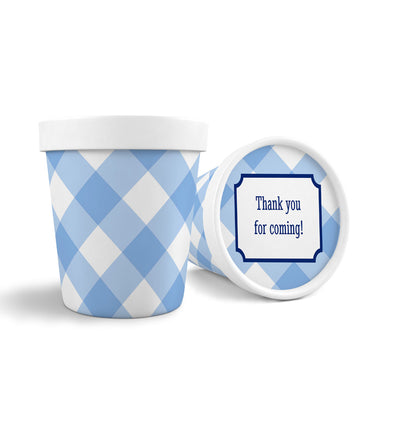 16 oz. Blue Gingham Ice Cream, Soup, Favor Cup with Lids - Set of 12