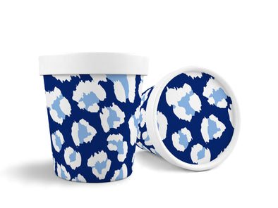 16 oz. Blue Leopard Ice Cream, Soup, Favor Cup with Lids - Set of 12