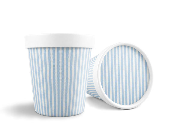 16 oz. Blue Seersucker Ice Cream, Soup, Favor Cup with Lids - Set of 12