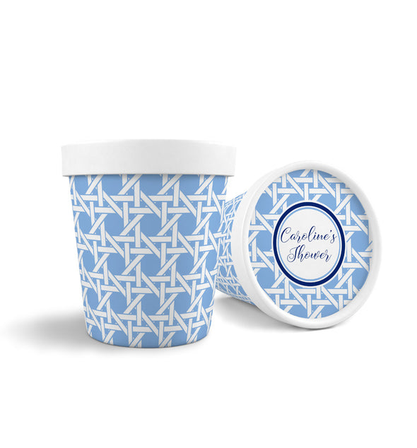 16 oz. Blue Cane Trellis Ice Cream, Soup, Favor Cup with Lids - Set of 12