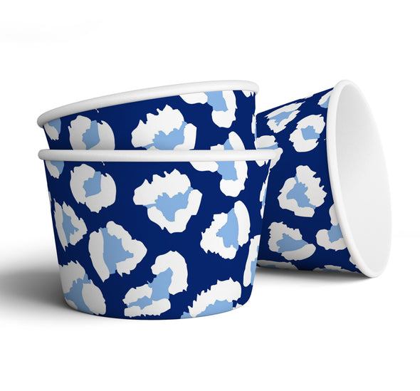 8 oz Blue Leopard Ice Cream, Soup, Favor Cup - Set of 12