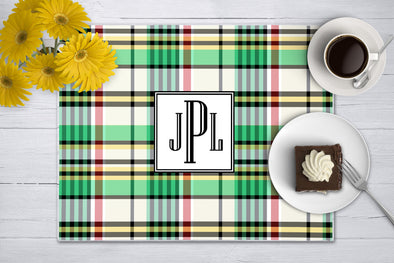 Madras Disposable Placemats -green - pad of 24