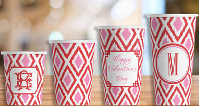 Red and Pink Ikat Paper Party Cups in 3 sizes - Set of 12