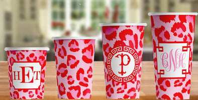 Pink and Red Leopard Print Hot/Cold Paper Party Cups - 3 Sizes - Set of 12