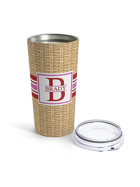 Wicker and Striped 20 ounce Stainless Steel Hot/Cold Cup - Plain or Personalized