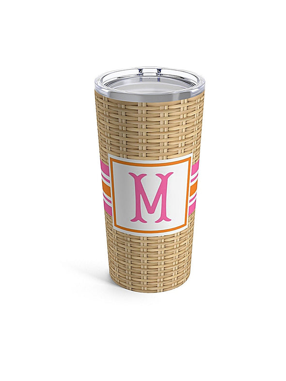 Wicker and Striped 20 ounce Stainless Steel Hot/Cold Cup - Plain or Personalized