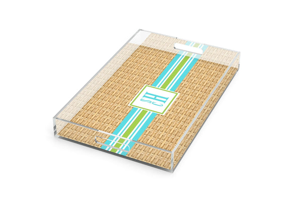 Wicker Print and Striped Lucite Serving Tray - 17"x11"