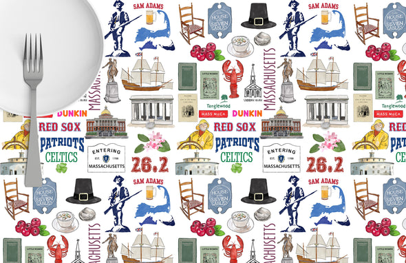 Iconic Massachusetts Watercolor Disposable Placemats - pad of 24