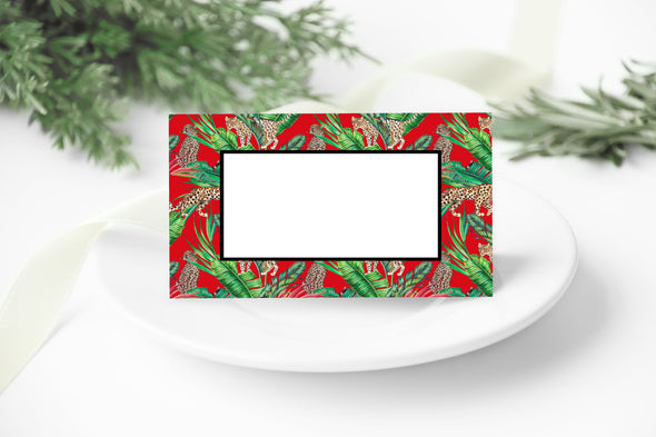 Red and Green Cheetah Place Cards