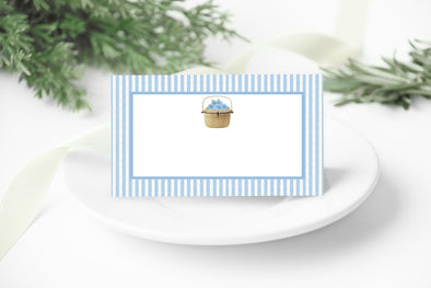 Blue Seersucker Nantucket Lightship Basket Place Cards