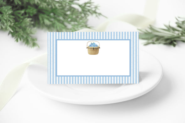 Blue Seersucker Nantucket Lightship Basket Place Cards