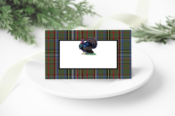 Olive Tartan Turkey Place Cards