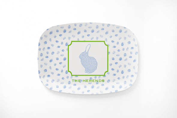 Light Blue Polka Dot and Bunny Thermosaf Platter