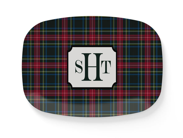 Stewart Black Tartan Plaid Thermosaf Platter