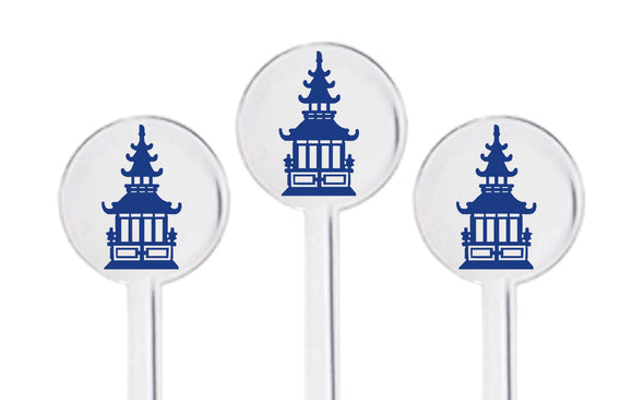 Navy Pagoda Swizzle Sticks - Set of 10