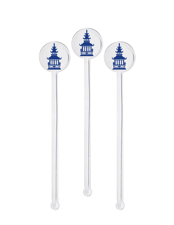 Navy Pagoda Swizzle Sticks - Set of 10