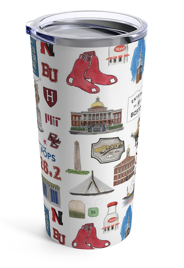 Iconic Boston MA Watercolor 20 ounce Stainless Steel Tumbler