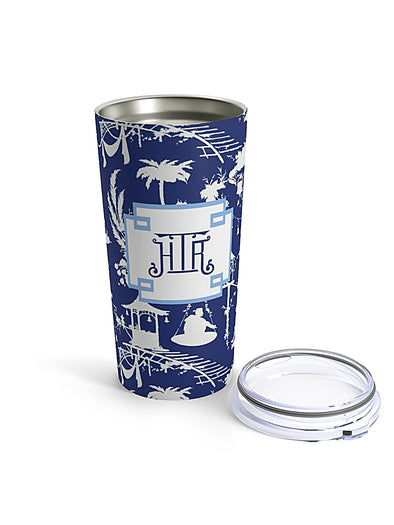 Navy Chinoiserie 20 ounce Stainless Steel Tumbler