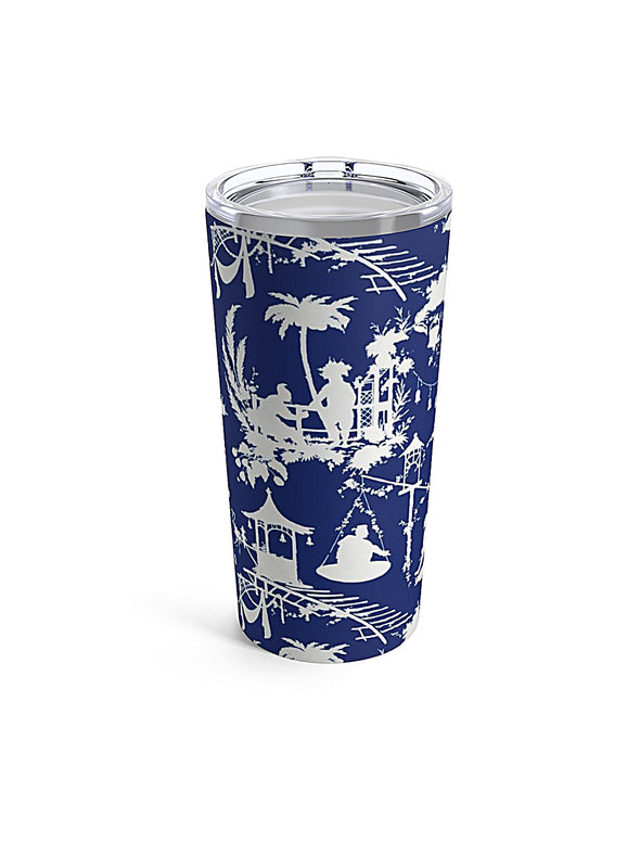 Navy Chinoiserie 20 ounce Stainless Steel Tumbler